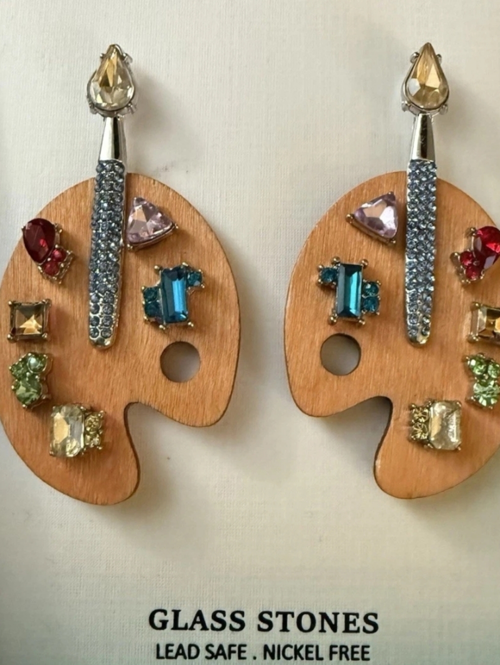 Piper k Wood Paint Palette Earrings with Glass Stones
